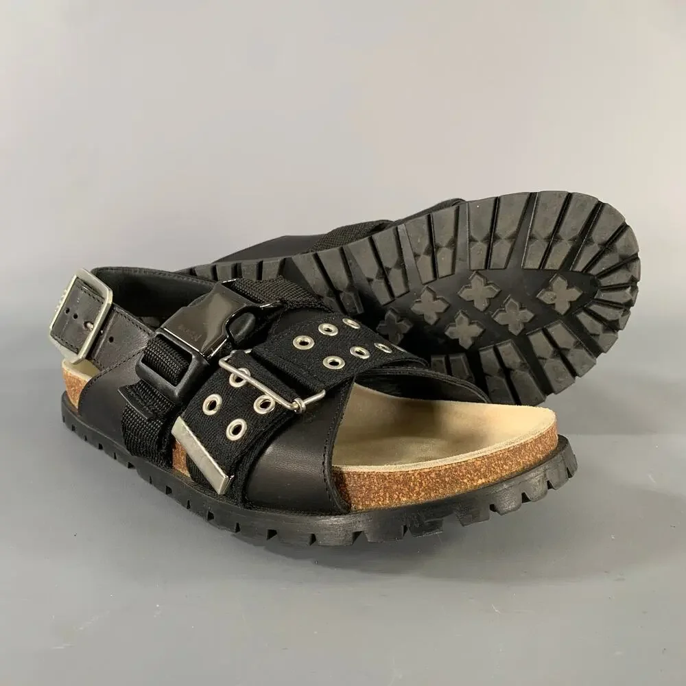 A.P.C. Size 8 Black Silver Gladiator Sandals
